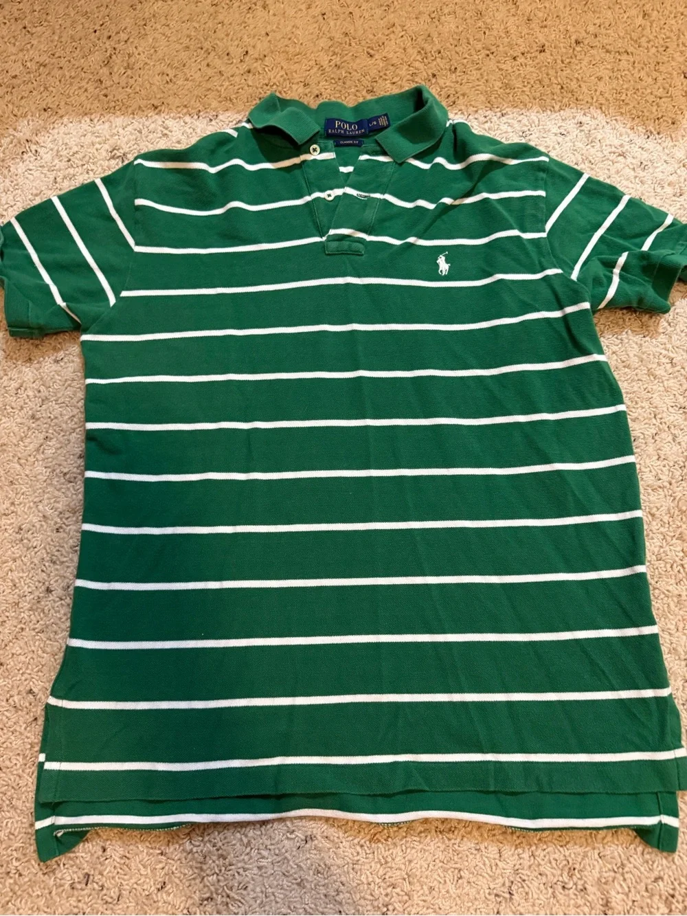 Ralph Lauren Green and White Striped Polo Shirt